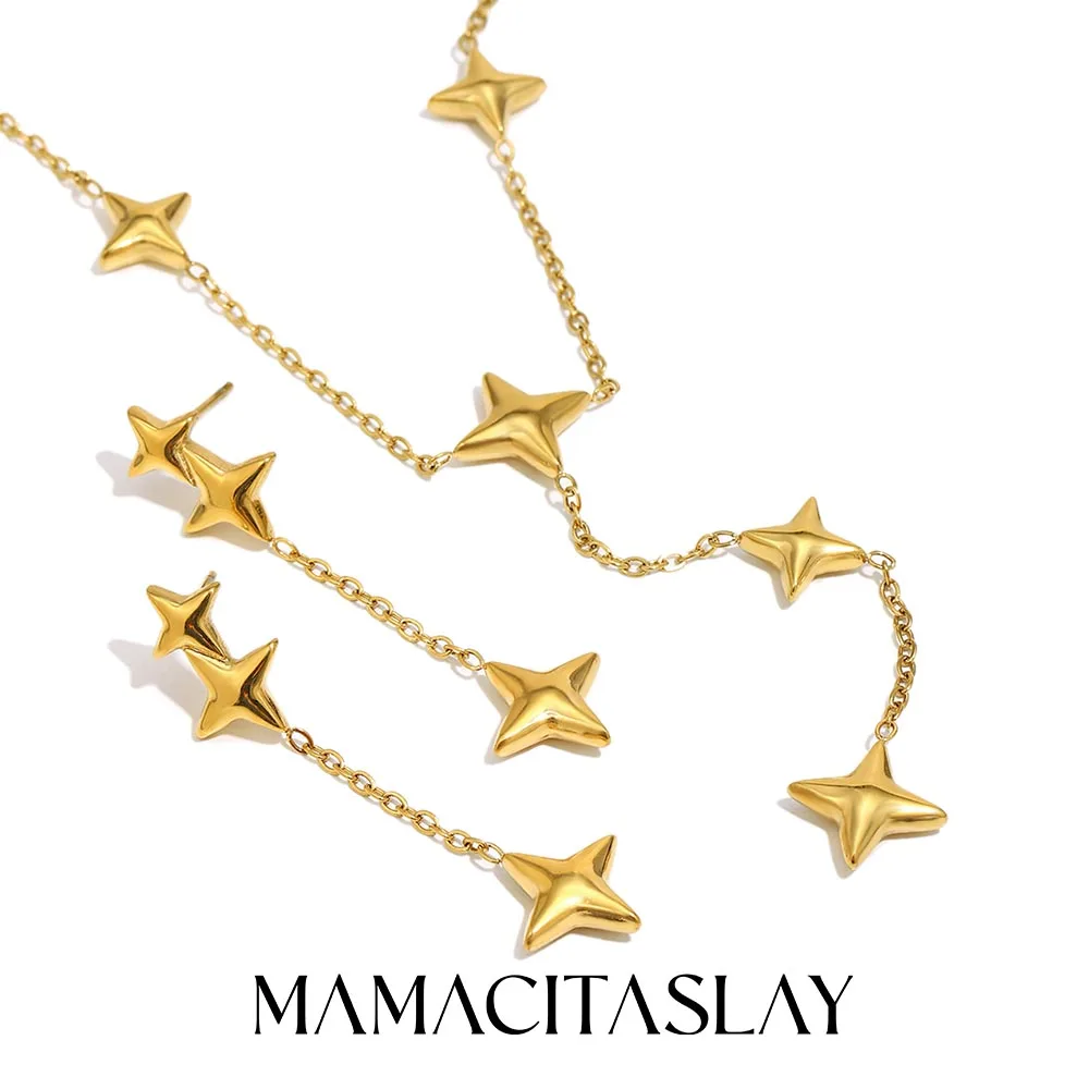 MamacitaSlay 316L Edelstahl Stern Ohrringe Halskette 18K vergoldet wasserdicht Halskette Set Damen elegante Accessoires