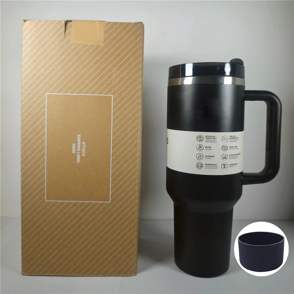 40OZ Stainless Steel Tumbler with Handle and Coaster Protector Portable Iced Coffee Mug Thermal Mug with Lid and Straw Cup