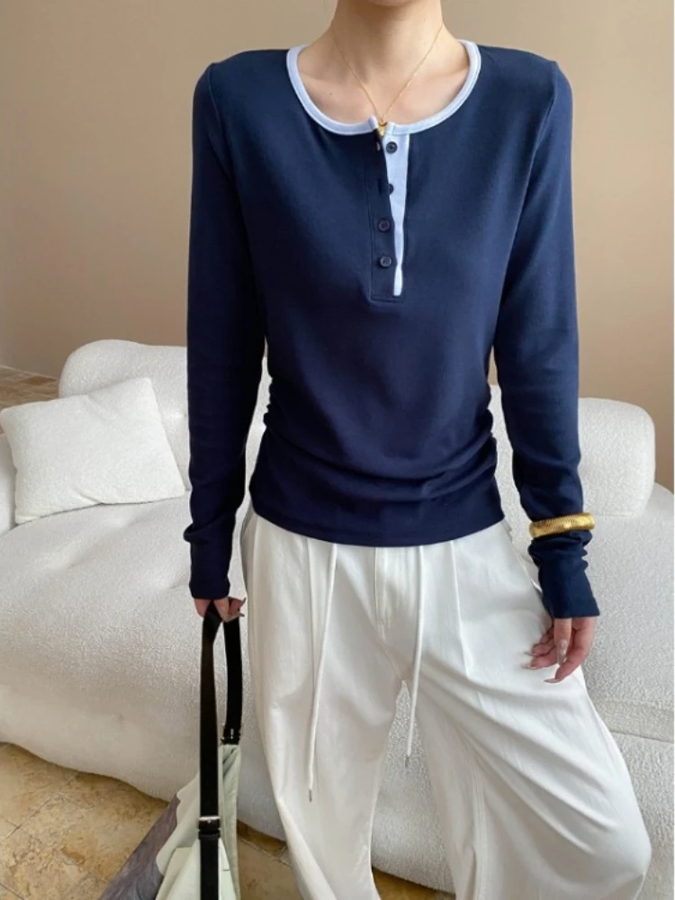 

2025 ранняя осень, новая нижняя футболка, винтажная мода, топ с тонкой талией для женщин, простые женские офисные женские футболки