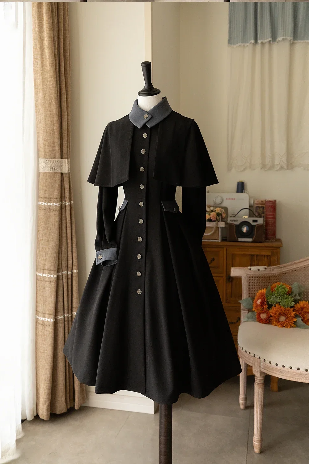 Original Retro Exquisite Lolita Dress Women Autumn Winter Elegant Vintage Slim-Fit Long Overcoat Preppy Long-sleeved Dresses Op