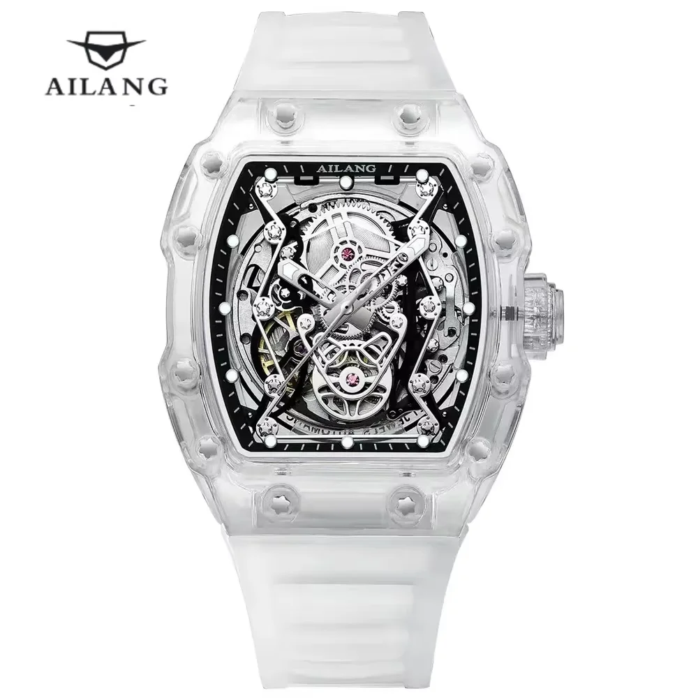

Мужские модные спортивные механические часы AILANG Skeleton Tonneau с прозрачным корпусом, автоматические, водонепроницаемые 3ATM, 2026, Топ-10 часов