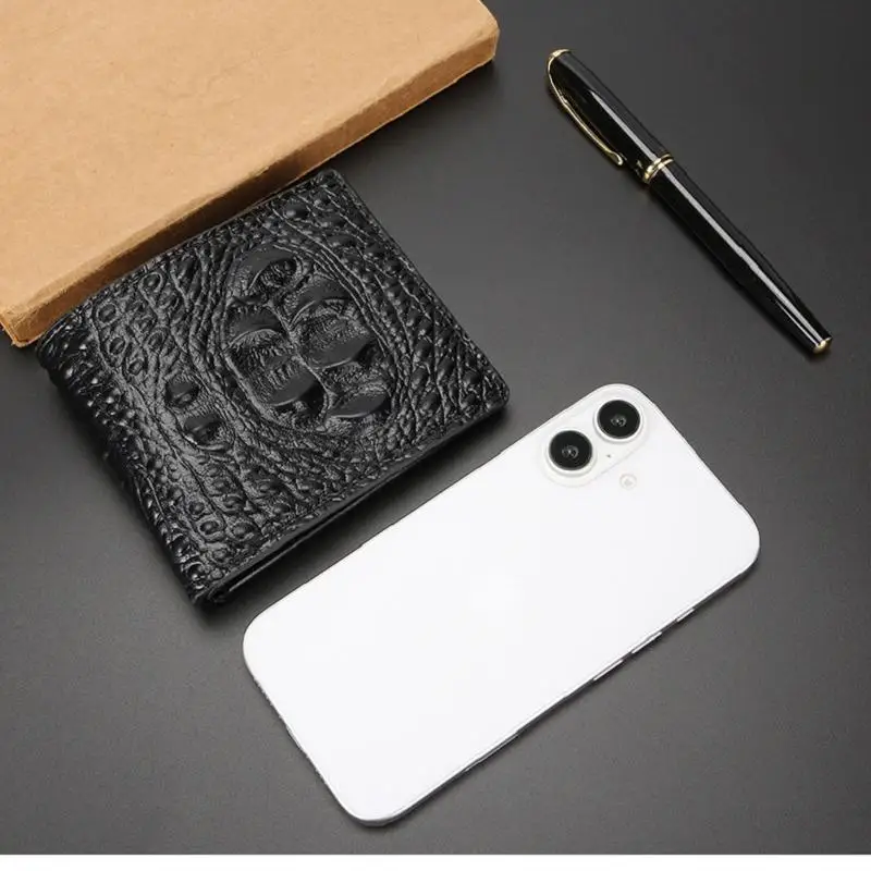 Men's Slim Leather Wallets Crocodile Pattern Business Front Pocket Wallet Bifold Stylish Short Extra Capacity Cardholder Wallet