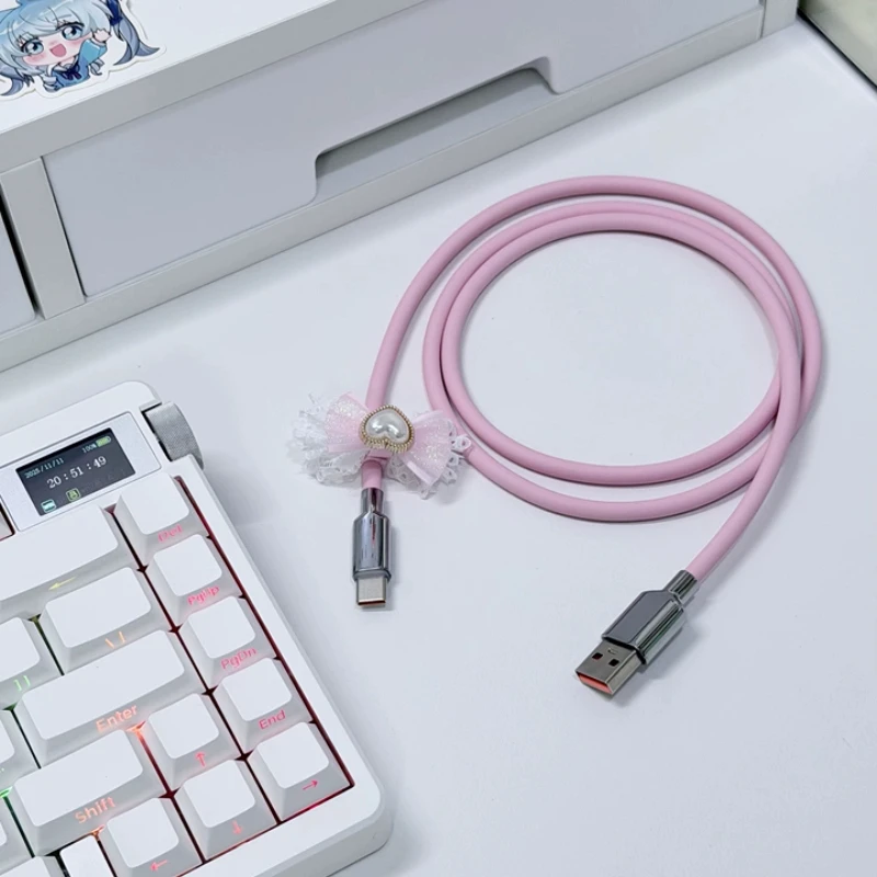 Mechanical Keyboard Aviation Plug Cable Liquid Soft Silicone Gel Data Cable RGB Luminous Pink Keyboard Cable 120w for Gamers