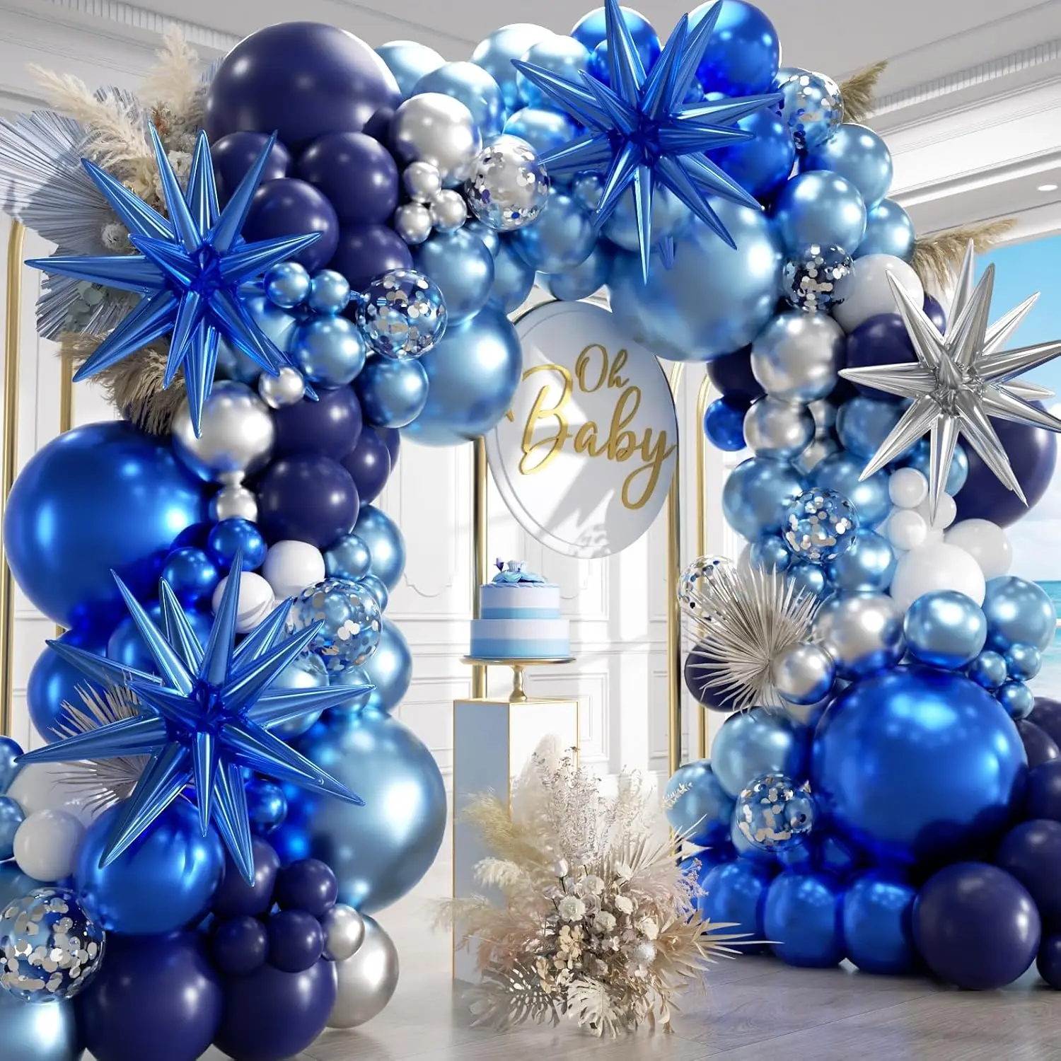 120Pcs Navy Blue White Silver Balloons Garland Arch Kit Metallic Blue Silver Confetti Balloon for Birthday Party Decorations