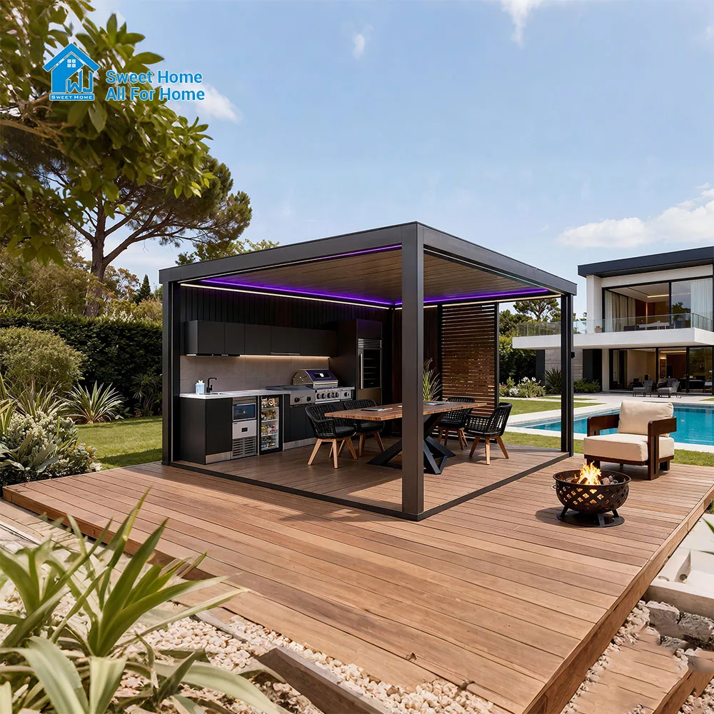 Sweet Home Adjustable Roof Pergola Eco-Friendly Modern Waterproof Aluminum Patio System With Proof Summer House