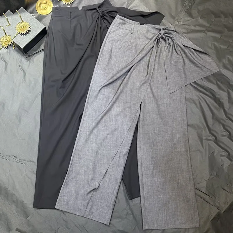 Women's Bow-Detail Pants, Wool-Blend Wide-Leg Pants, Casual and Versatile High-Quality Straight-Leg Pants, 2026, New Arrival, view 4
