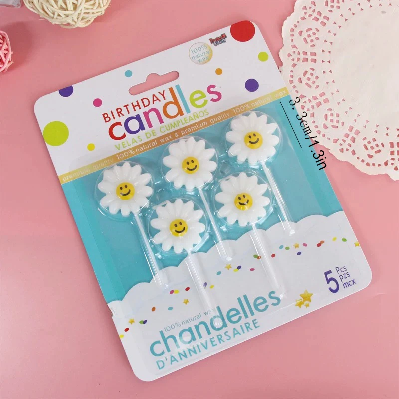 زهور رومانسية عيد الحب كعكة شمعة الإقحوانات عيد ميلاد محاكاة وجه مبتسم زهرة الشمس شمعة حفلة أقحوان