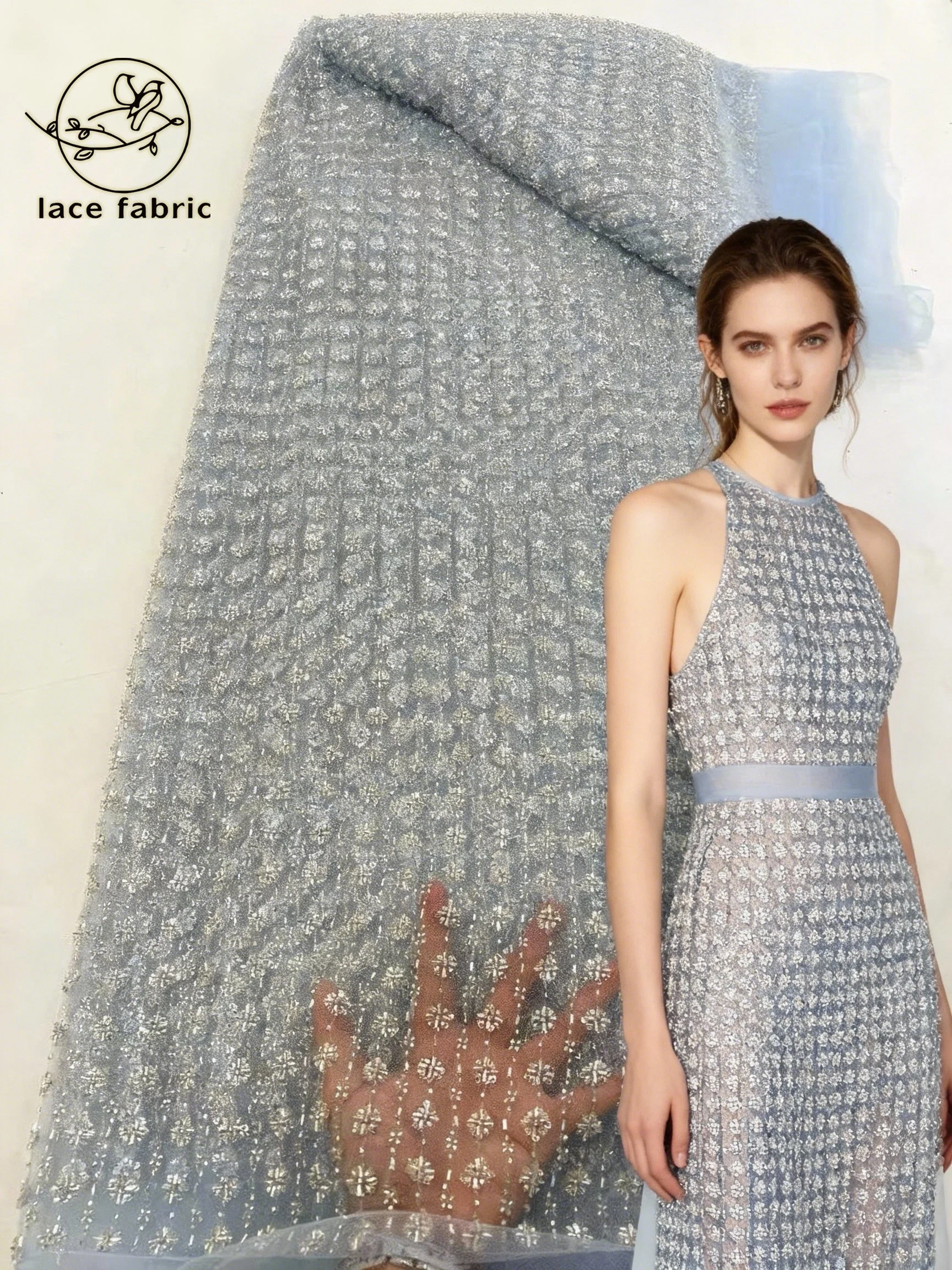 

Африканское кружевное полотно, французская сетчатая ткань с пайетками, высококачественная вышитая бисером тюлевая ткань 2026 года, нигерийское кружево для платьев, 5 ярдов