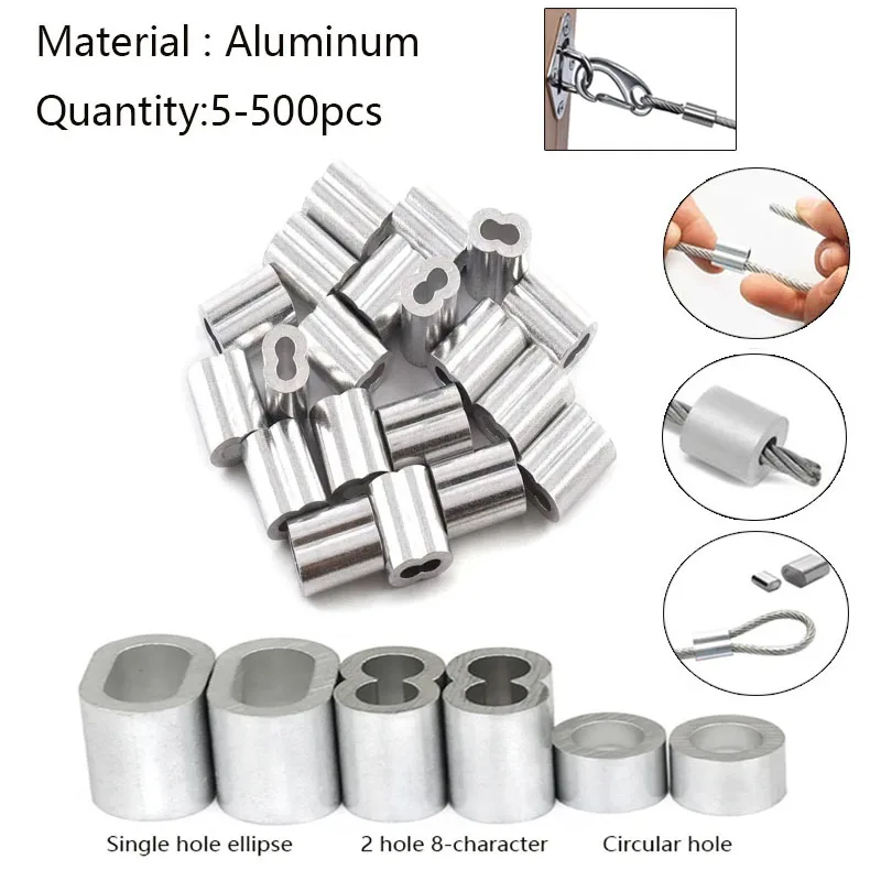 5-500pcs Aluminum buckles wire rope round single hole quick chuck aluminum sleeve aluminum chuck oval hole clip