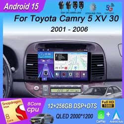 9 Inch Qled 5G Car Radio Android 15 Auto For Toyota Camry 5 XV 30 2001 - 2006 Multimedia Player Stereos Carplay Gps NO 2din