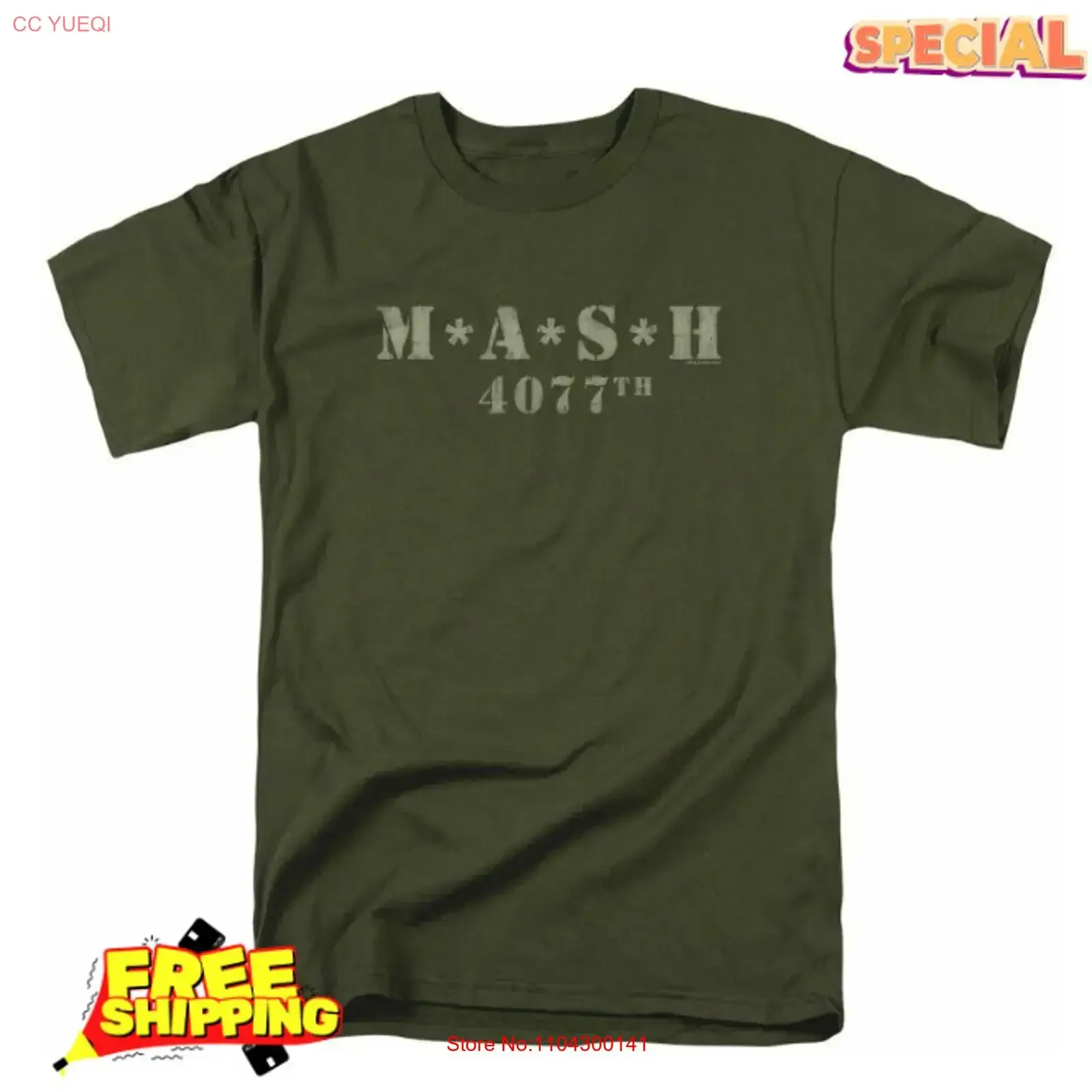 Mash Distressed Logo T Shirt Mens 4077 Licensed Classic TV Show Military Green vintage Washed graphic Stretched Comfortable