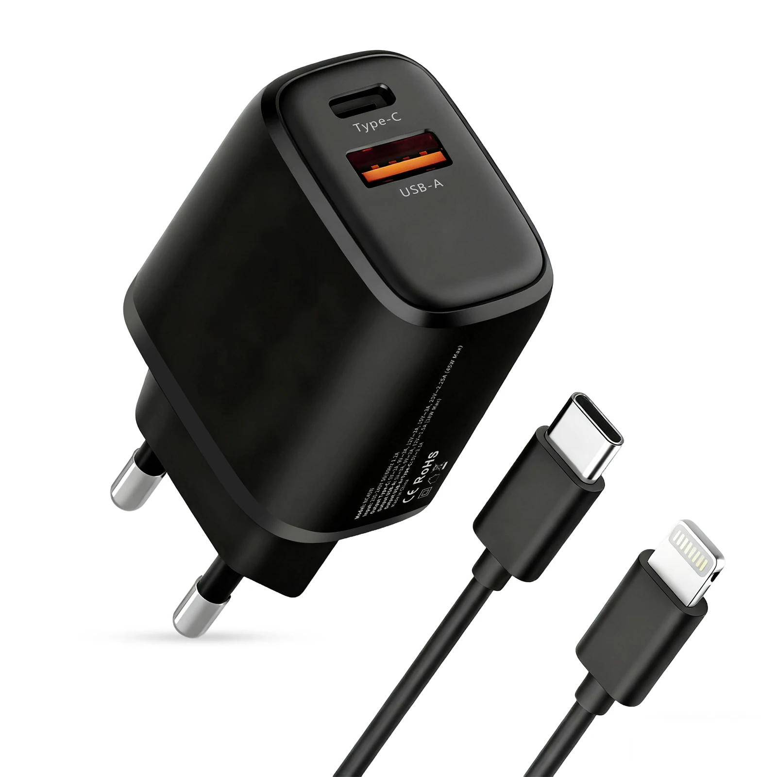 45W Dubbele Poort Snellader EU/VS Stekker PD QC 3.0 Type C USB A Wandlader Adapter voor Telefoon Laptop Reizen
