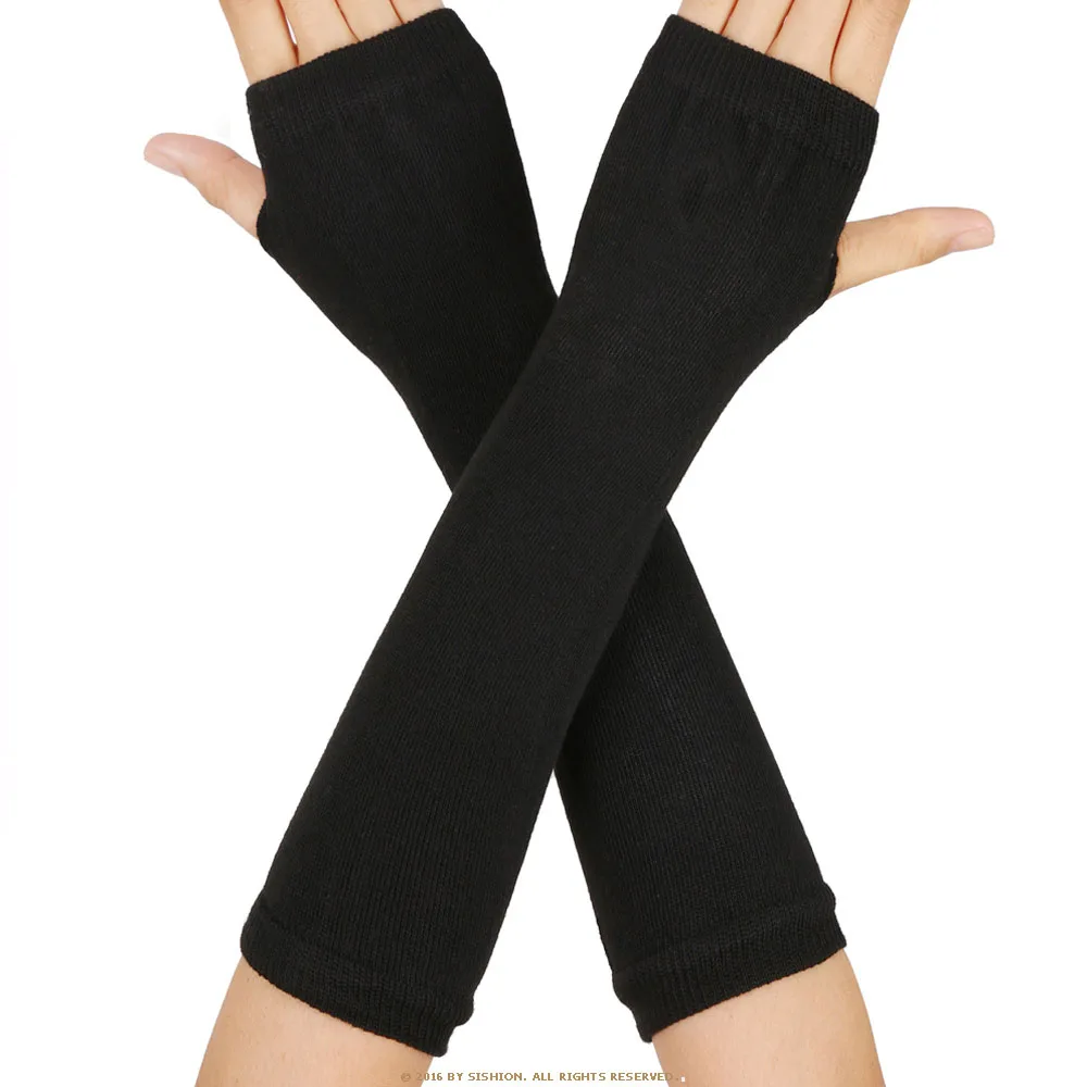 Comfortable Keep Warm Wrist Arm Women Sleeve Knitted Arm Warmers Hand Mitten Fingerless Gloves Striped Glove
