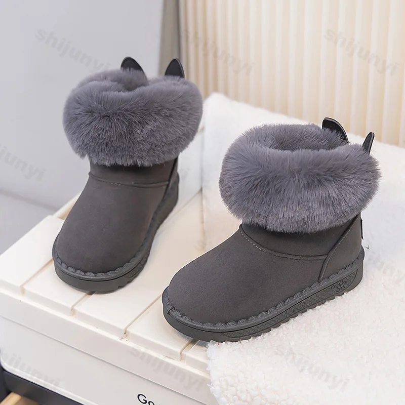 Children's Snow Boots 2025 Winter New Girls Furry Fur Princess Short Boots Super Warm Platform Boots Winter Plush Shoes 25-36