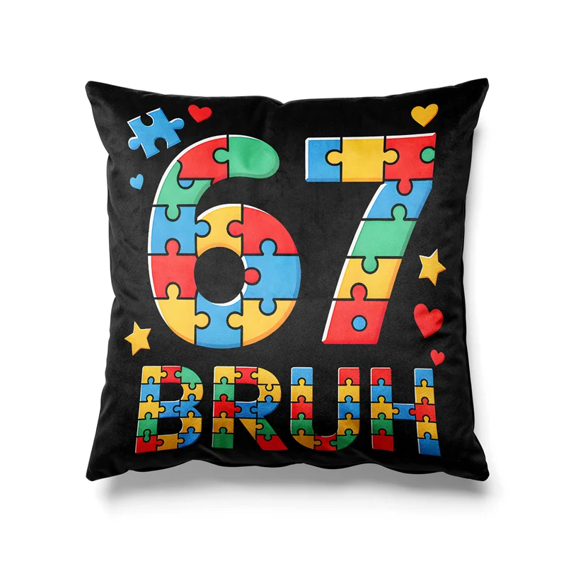 Aertemisi 18'' x 18'' Six Seven Bruh 67 Autism Puzzle 6 7 Meme Square Throw Pillow Cushion Covers Cases Pillowcases 45cm x 45cm