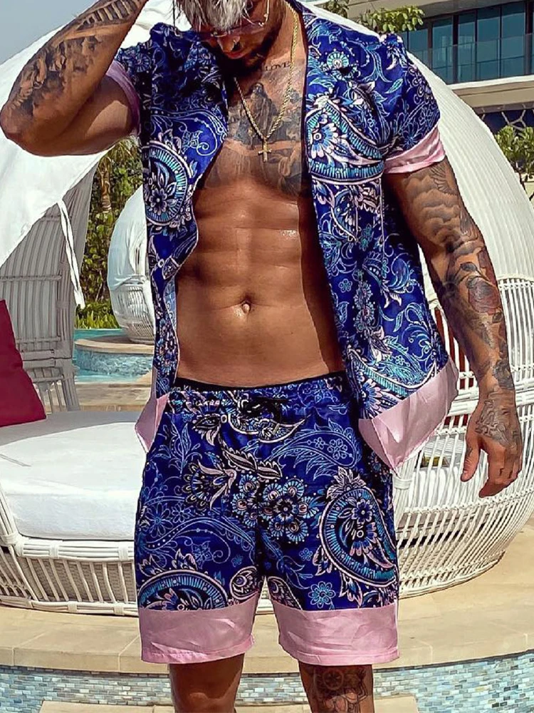 Fashion Leopard Print Two Piece Set Men Beach Style Sexy Buttoned Lapel Shirt And Shorts Outfit Suits Casual Loose Mens Clothes