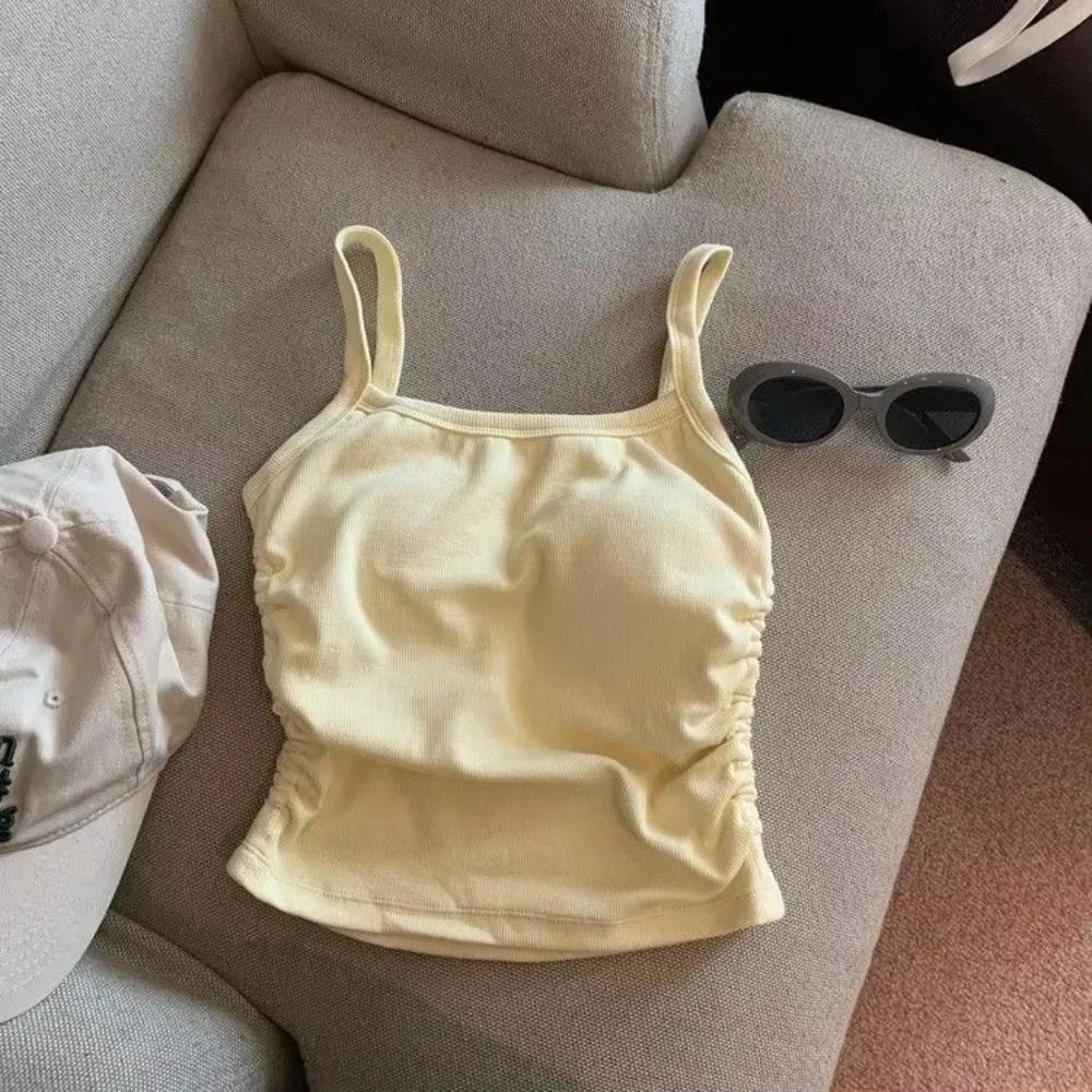 جديد الصلبة رداء علوي من دون أكمام للنساء القمم أكمام مع منصات الصدر ضيق مرونة قميص مضلع طيات الإناث الملابس الداخلية النساء