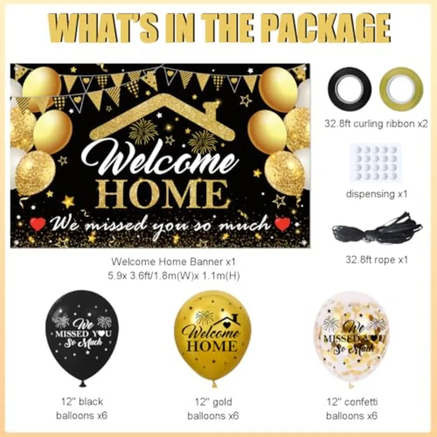Welcome Home Decorations Kit 5.9x3.6Ft Welcome Home Banner 18PCS 'Missed You' Balloons Military Homecoming Party Supplies in Bl