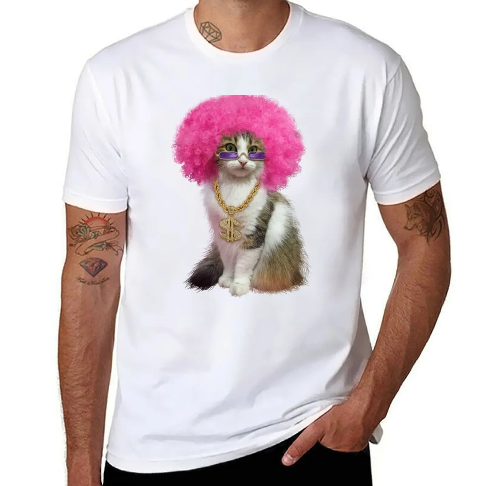 

Cat With Wig T-Shirt man t shirt graphic t shirt for man 100 percent cotton T-Shirt