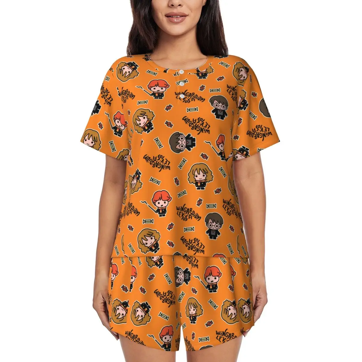 

Изготовленные на заказ пижамные комплекты Harrys Magic Adventure Movies Potters, женские пижамные комплекты из 2 предметов с короткими рукавами, шорты, одежда для сна