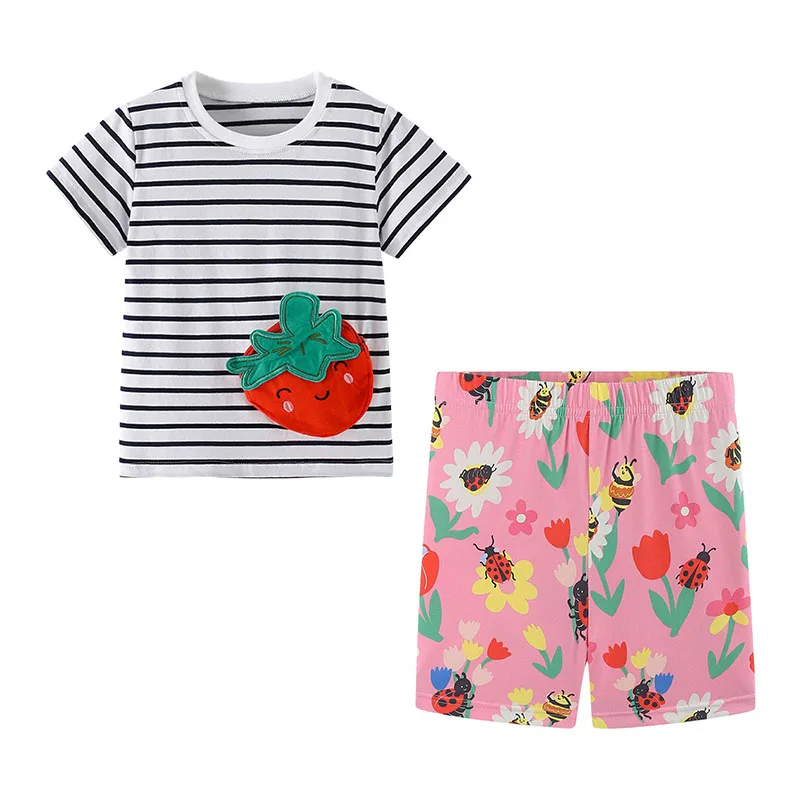 3-7T 2 Pcs Sets Tshirts+Shorts Children'S Clothing Sets European And American Style Children'S Suit Cartoon Pattern Clothes