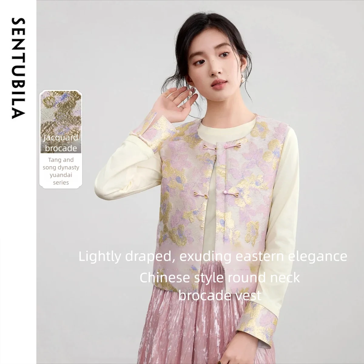 Sentubila mulher jaqueta coletes vento nacional estilo chinês em torno do pescoço colete de três cores superior curto sem mangas colete 153jd1942