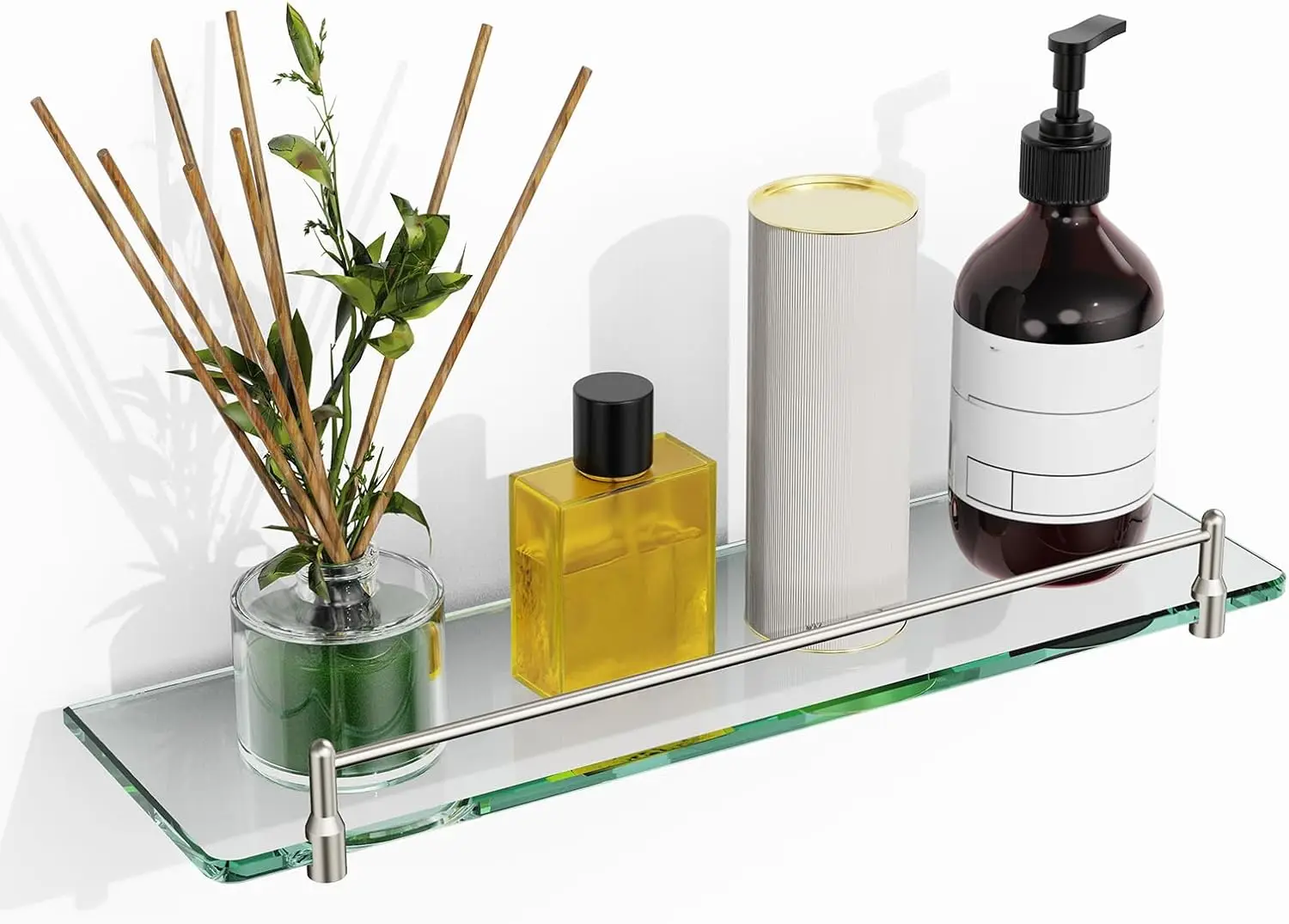 

Glass Bathroom Shelves,Brushed Nickel Floating Shelves for Wall Rectangular Modern Stainless Steel Glass Shelf for Bathroom Shel