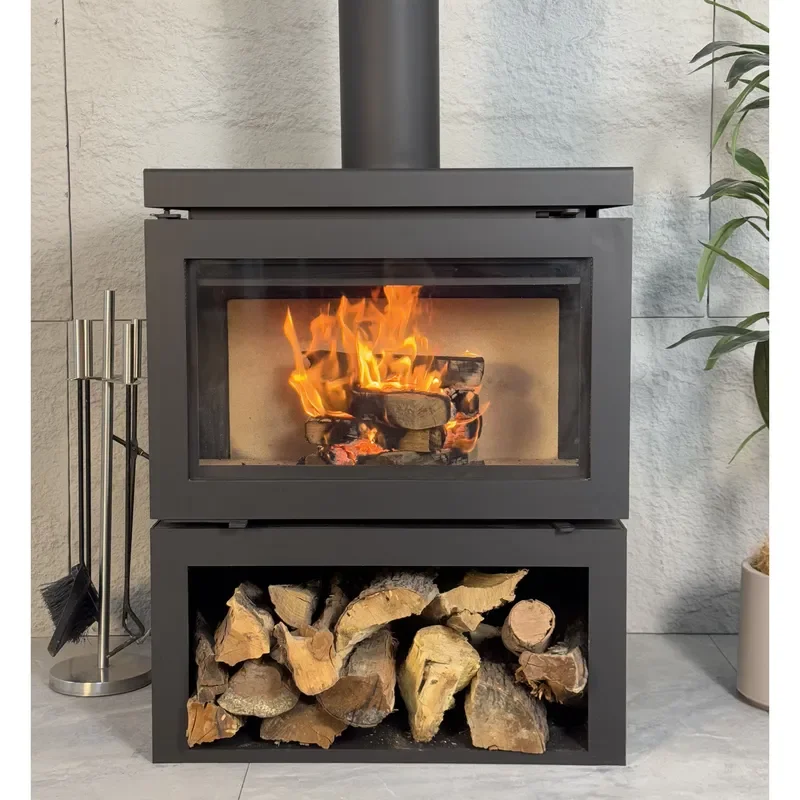 Modern Electric Indoor Fireplace Remote Control Free-Standing Insert Installation Heated Steel Hotels