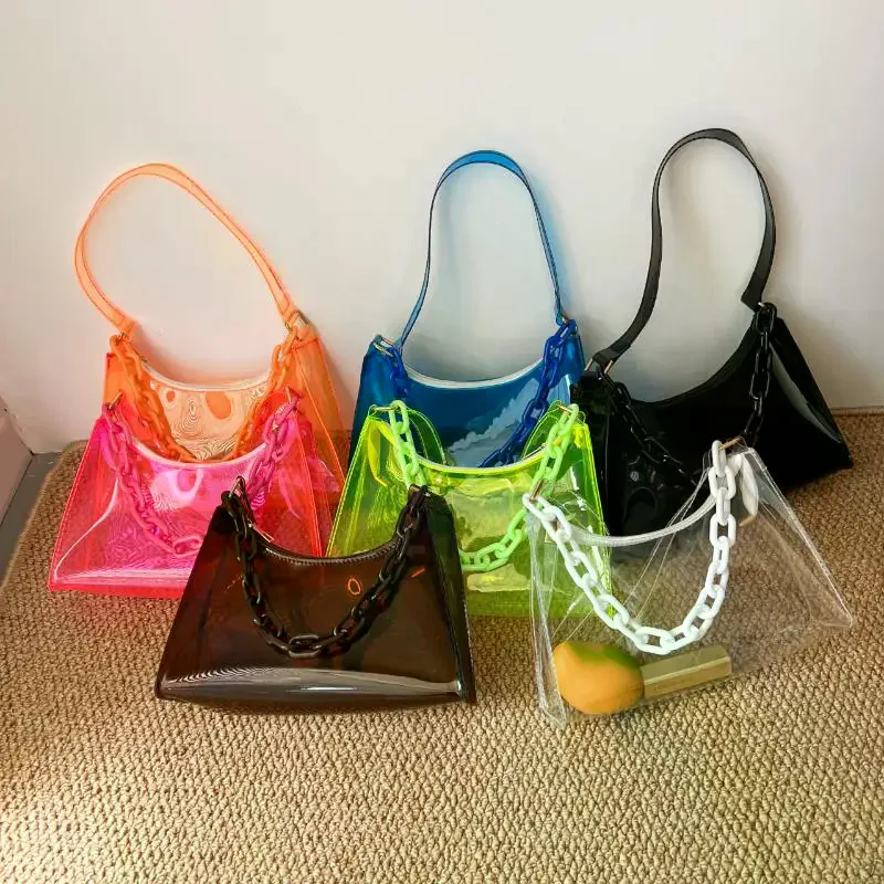 Transparent Jelly Bag Fashionable Messenger Bag Transparent Shoulder Bag Waterproof Handbag Phone Bag Lipstick Key Storage Bag