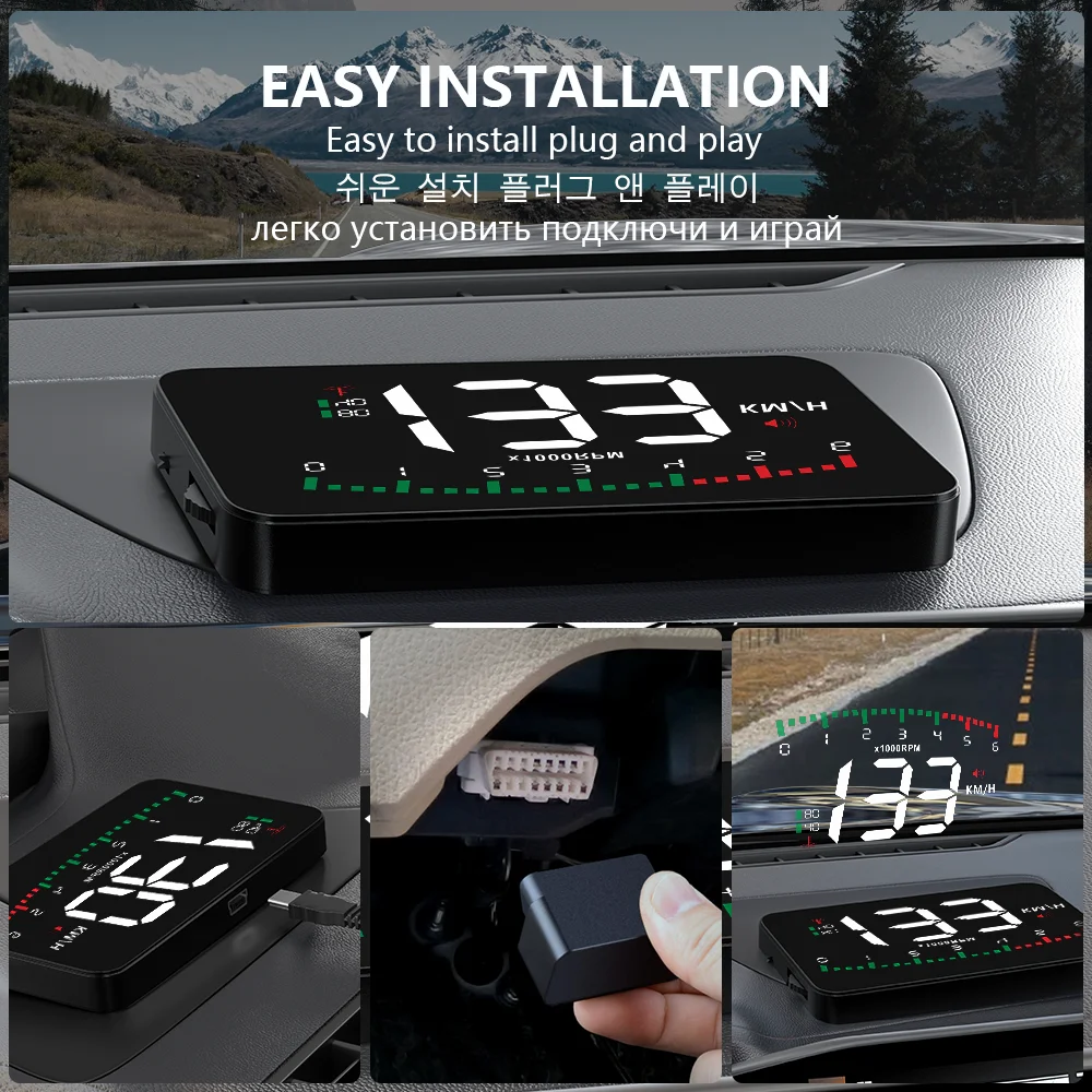 A900 Car Hud Display Speed Projector Alarm OBD2 Head Up Display Speedometer Electronic Accessories KMH MPH Water Temperature