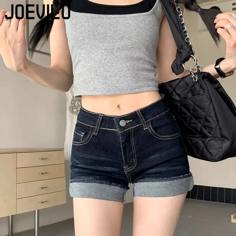JOEVILU  High Waist Denim Shorts  Women Sexy Summer Spice Girl Slim A-line Shorts  Stretchy Skinny Hipster Shorts Jeans