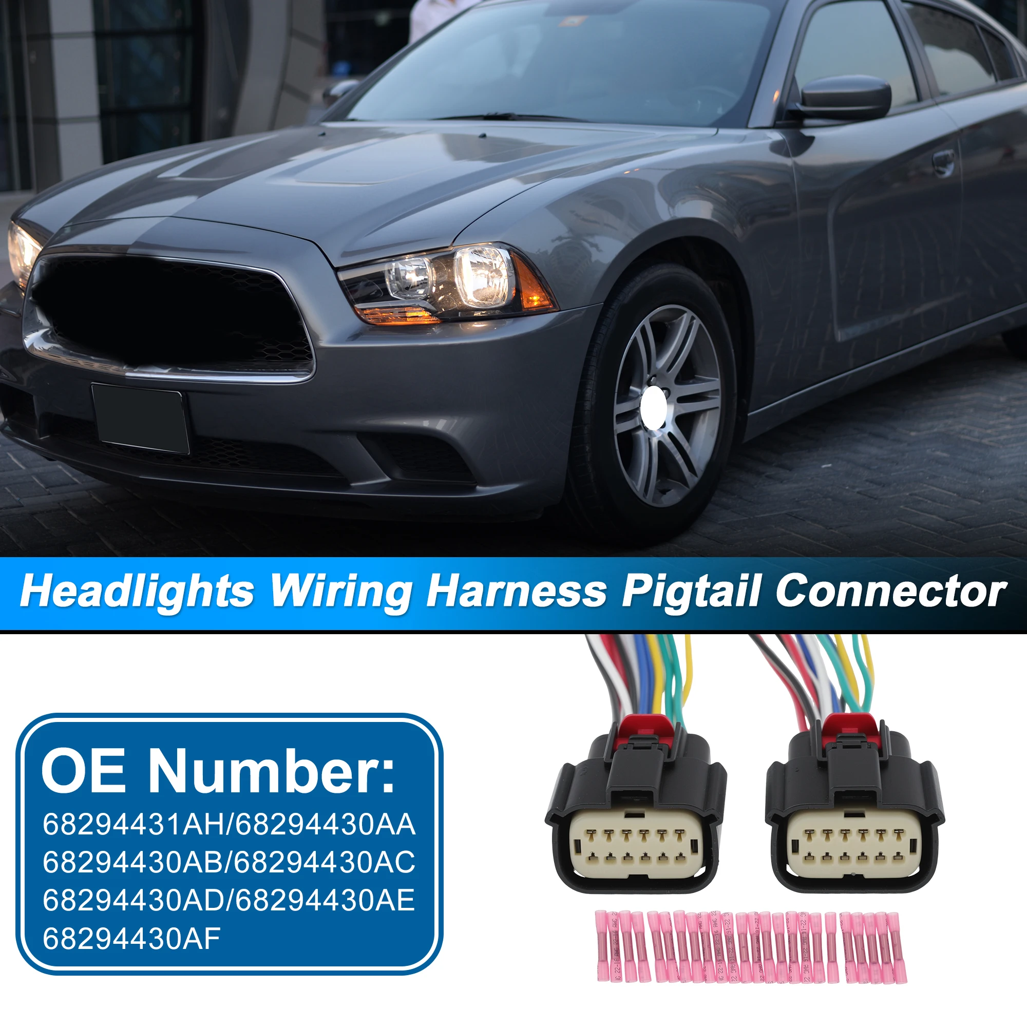 X Autohaux Headlight Connector Pigtail Harness for Dodge Charger 15-23