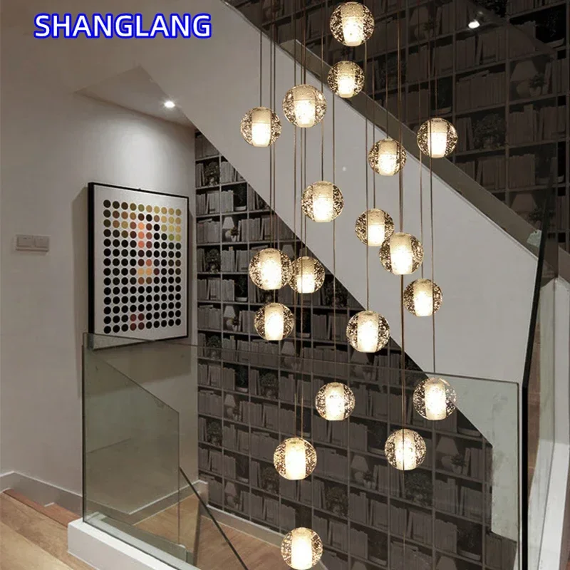 Modern Crystal Ball Ceiling Chandelier LED Pendant Hanging Light Stair Home Lustre Salon Lamps For Living Room Lighting Kitchen