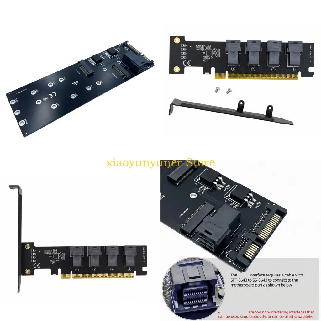 P9JB 4 Port SFF-8643 to PCIE Host Card and Four Separate Cable Branches for Storage Systems and Video-Editing Computer Builds