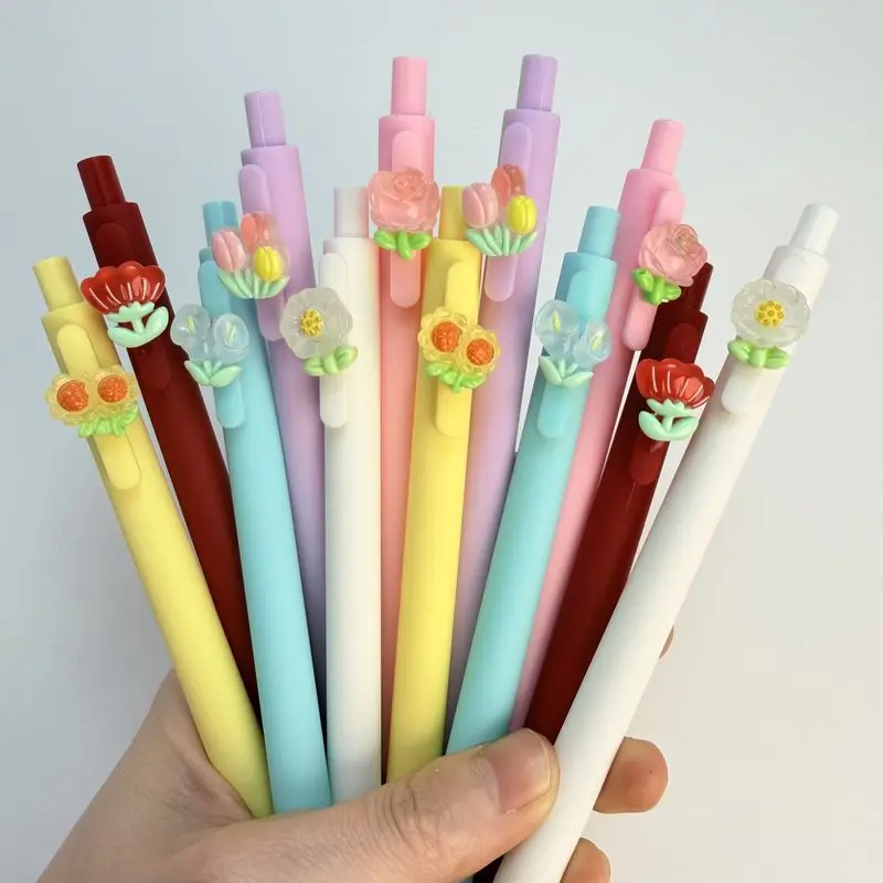 20/30pcs Creative, simple, cute cartoon spring flower-themed retractable ballpoint pen Campus Design Back-to-School Tulip Flower
