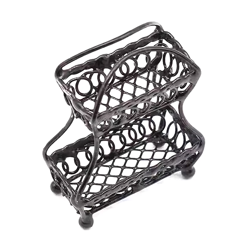 1/12 Dollhouse Miniature Double Layered Storage Rack Mini Kitchen Metal Fruit Basket Model DIY Furniture Kitchen Scene Decor 