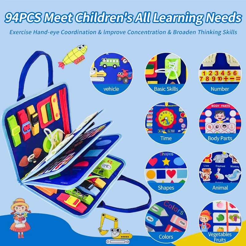 New Educational Activity Toy Montessori Toddler Busy Board Developing Motor Life Skills Sensory Kids With Autism Boys Girls Gift