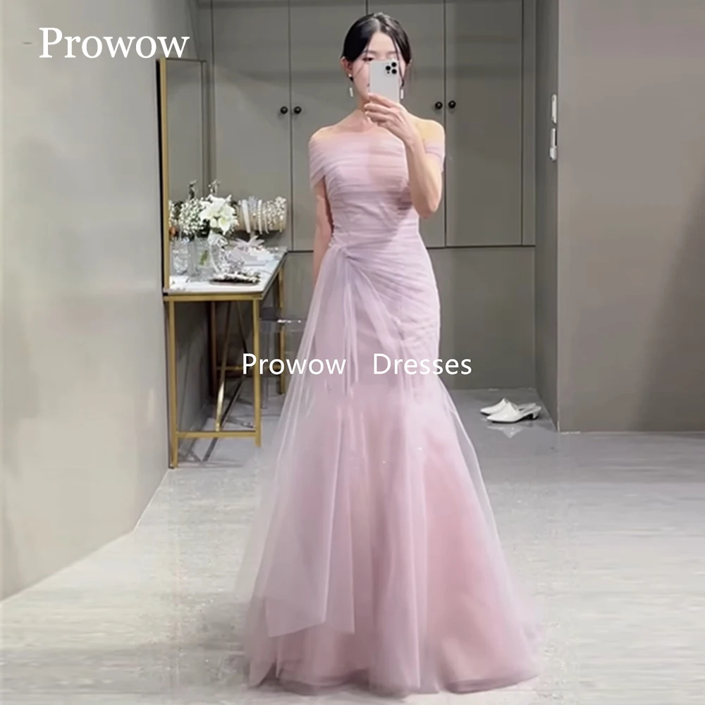 Prowow Elegant Purple Pink Strapless Prom Dresses Korea Photoshoot Floor Length Mermaid Wedding Party Dress Bolero Customized