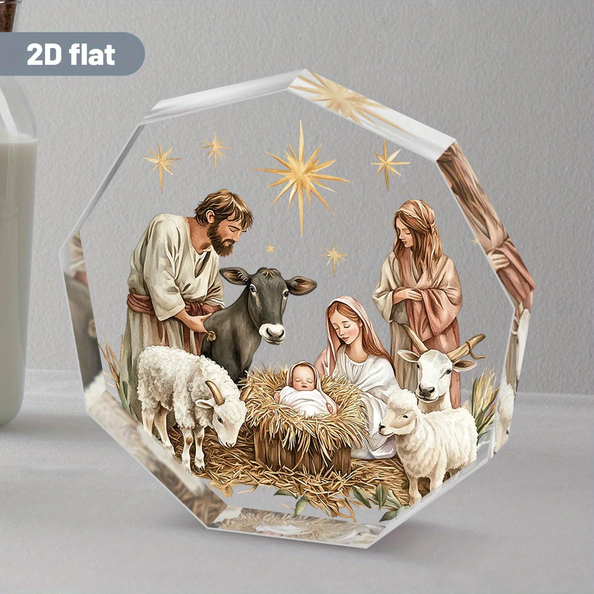 Christmas Nativity Manger 2D Acrylic Ornament Pastor Guard Scene Desktop Table Decoration Xmas Gift