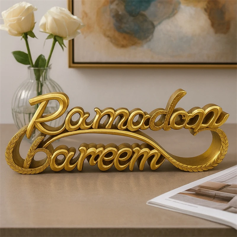 Middle Eastern Style Desktop Letter Plaque Resin Artwork Ornament With Islamic Architectural Design Festive Home Office Decor