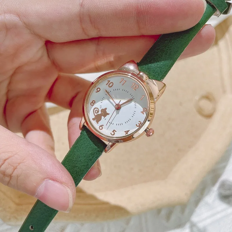 Nieuwe Mode Cat Head Meisjes Horloge Quartz Riem Horloge