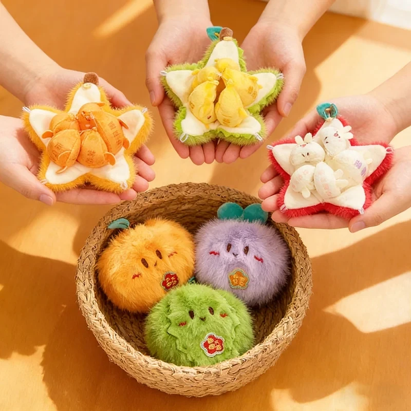 Fun Fruit Detachable Plush Keychain Toy Tearable Peeling Durian/Apple/Orange/Durian Creative Plush Stuffed Fidget Toy Kid Gifts