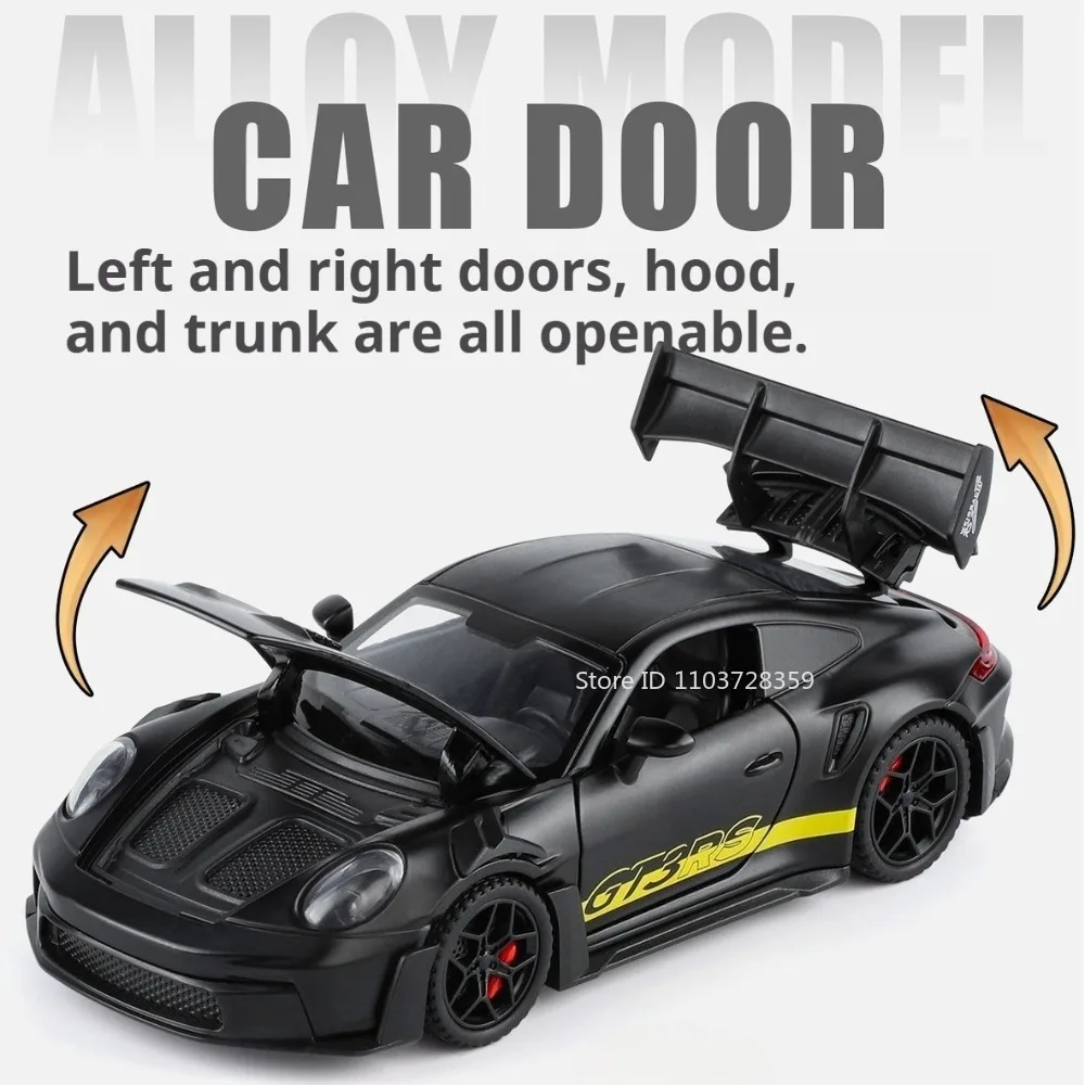 1:32 911 GT3RS Targa Miniature Sports Car Toy Models Alloy Diecast Doors Opened Pull Back With Light Rubber Tires Ornament Toys
