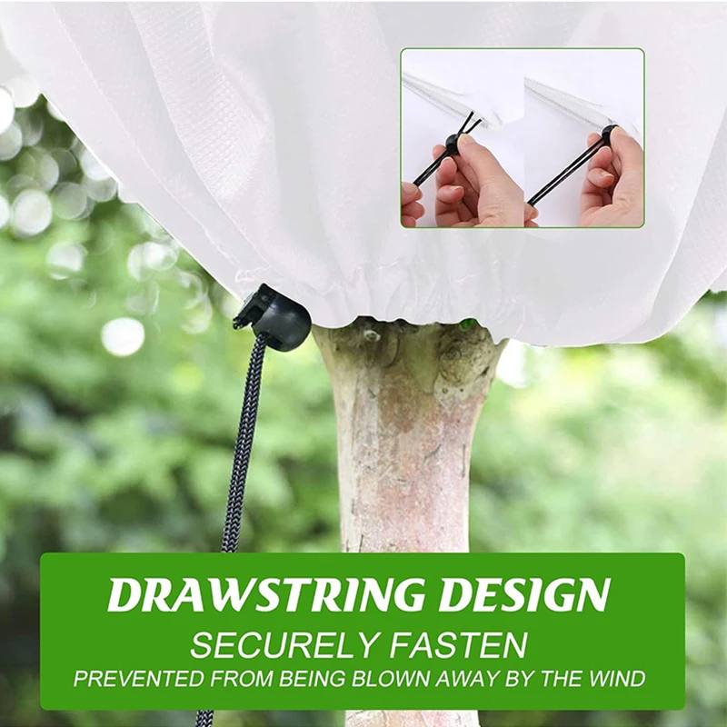 Картина 3: Защитная сумка для кустарников деревьев, зимние теплые чехлы для кустарников деревьев, нетканый тканевый морозный чехол с застежкой-молнией на шнурке для дворовых растений