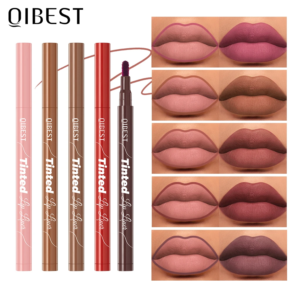 QIBEST 5 Colors Lipstick Lipliner Nude Matte Lip Liner Pen Non-Drying Waterproof Plumping Outline The Lips Contour Makeup Beauty