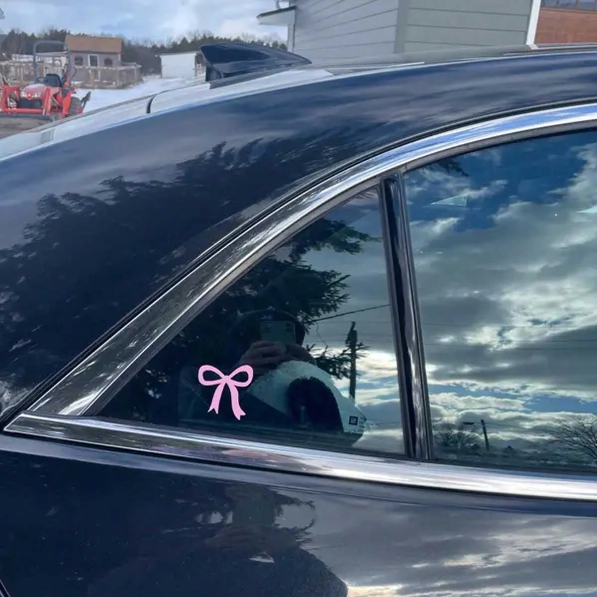 2 Pcs Cute Bow Women Car Stickers, Glossy, Cartoon Pattern Self-Adhesive Glass Surface, Asymmetrical Shape, Disposable Use