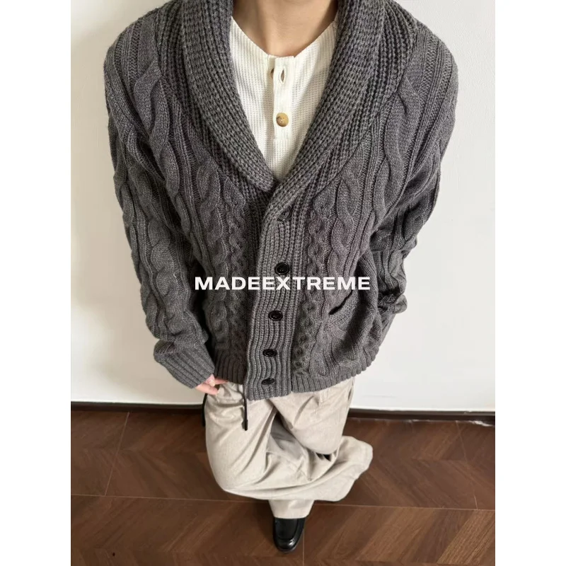 

EME зеленый кардиган с фруктовым воротником, свитер Cleanfit, трехмерная винтажная классическая вязаная куртка с цветочным принтом для мужчин и женщин