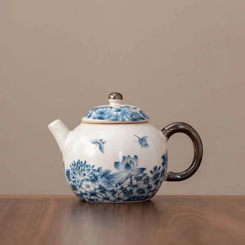 Ru Kiln Butterfly Dragon Egg Teapot Vintage Chinese Ceramic Gongfu Tea Set Use Home Tea Room Cup Drink Water Serve Tea