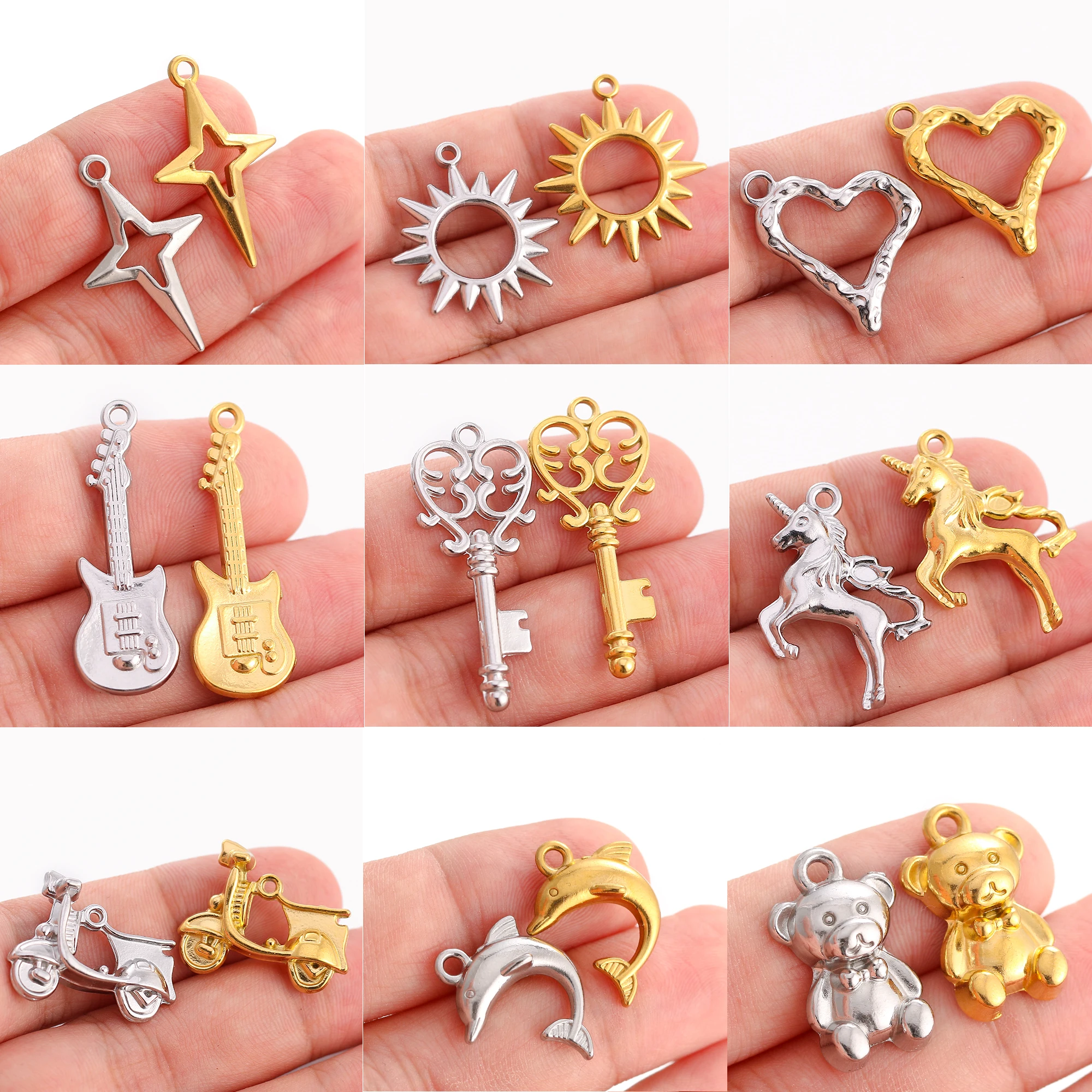 3Pcs/Lot Star/Unicorn/Guitar/Bear Charms Stainless Steel Key Pendants Diy Earrings Bracelet Necklace for Jewelry Making Supplies