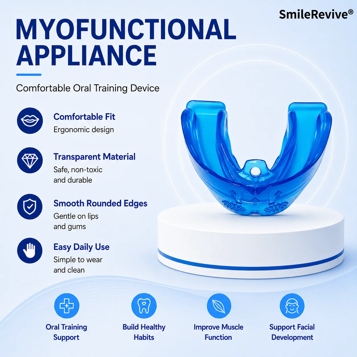 SmileRevive Clear Silicone Retainer Teeth Aligner Myofunctional Orthodontic Trainer Night Brace Teeth Protector KT TM1